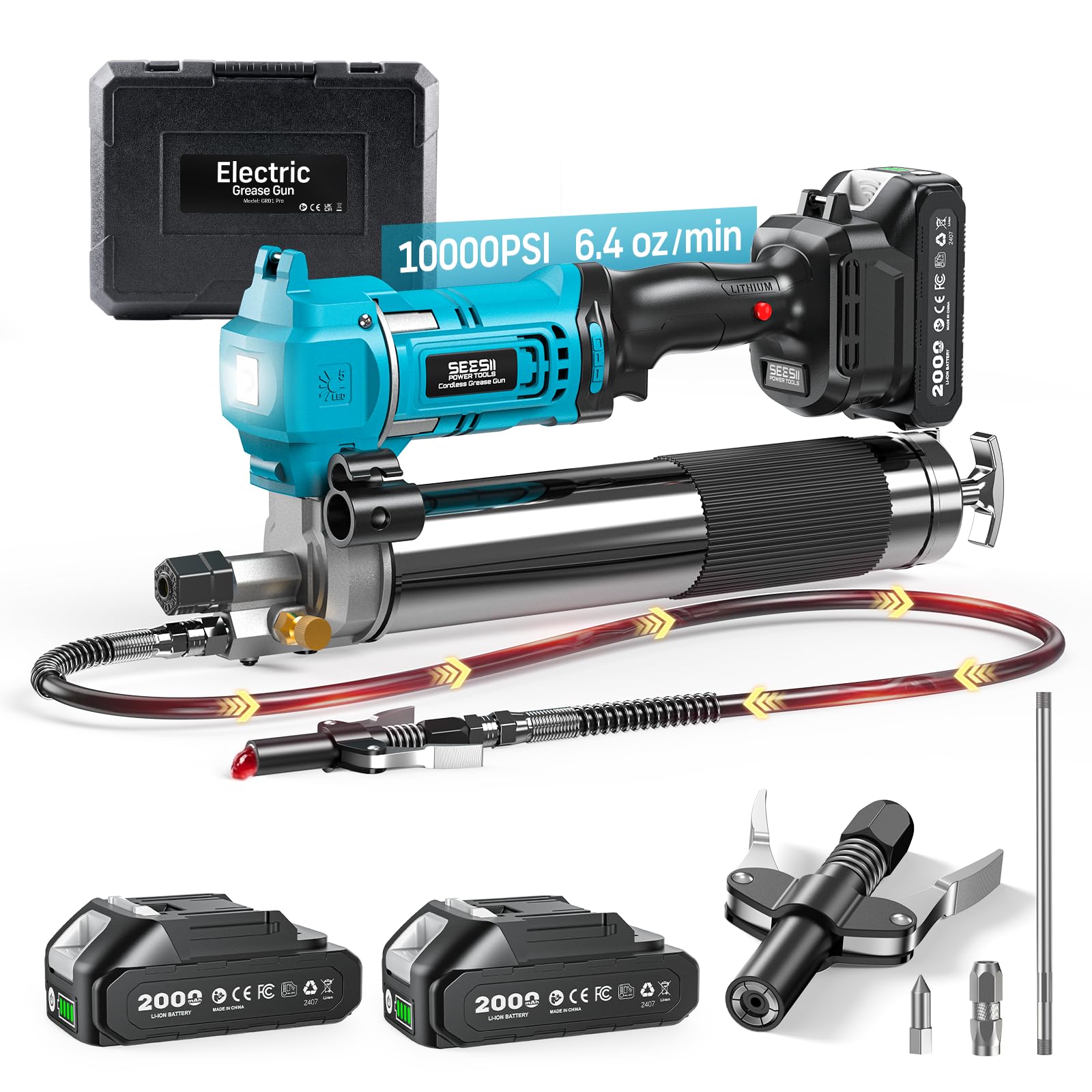 Seesii electric grease gun delivers 10000 PSI for tough lubrication tasks.