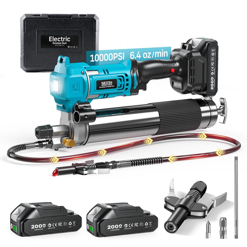 Seesii electric grease gun delivers 10000 PSI for tough lubrication tasks.