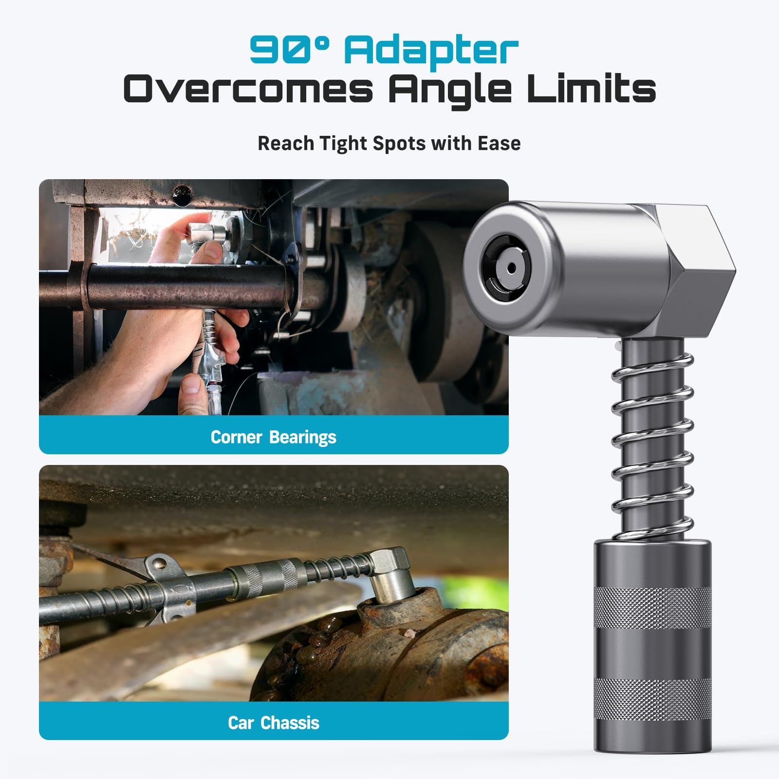 Three tips included for versatile fittings on vehicles and machinery