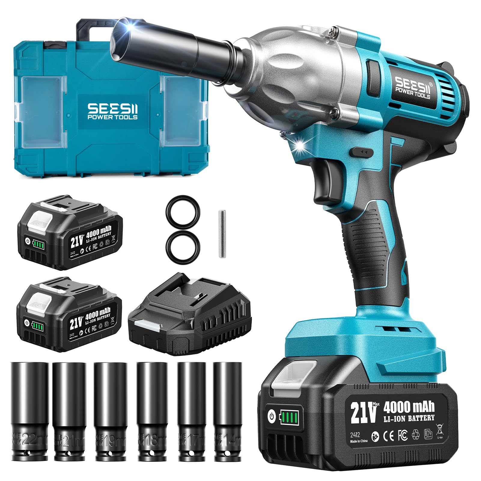 Seesii impact wrench front view showing compact durable body and easy grip benefit
