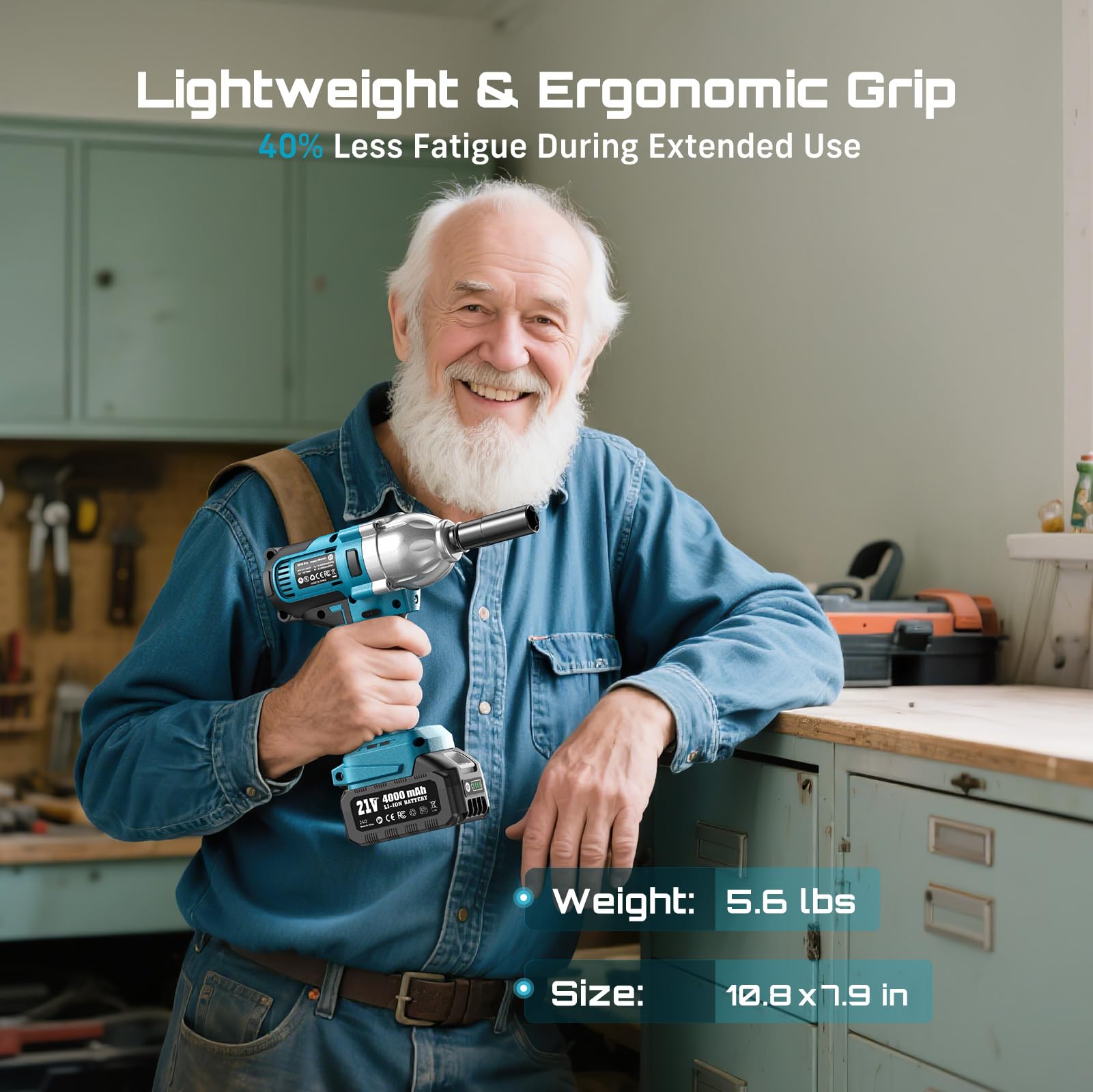 Seesii impact wrench in hand demonstrating lightweight control and reduced fatigue