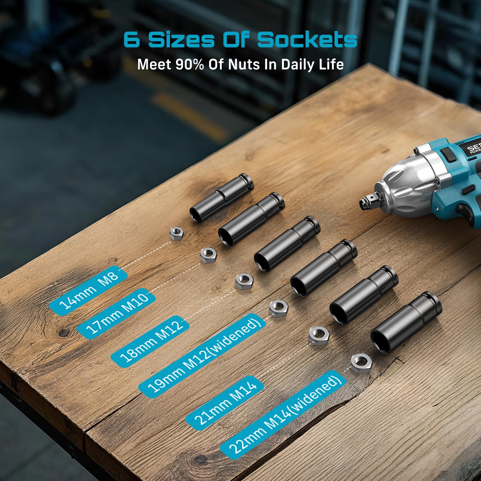 Seesii impact wrench used in a garage changing a tire for professional convenience