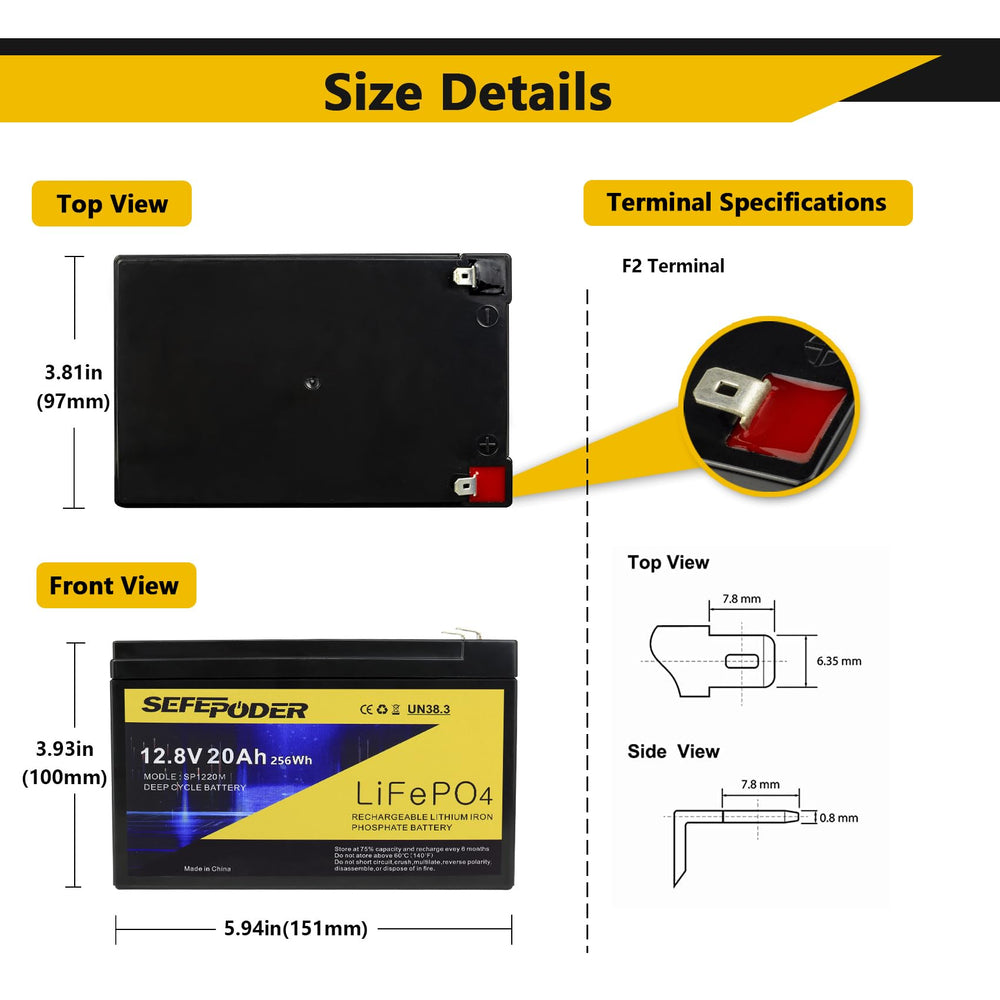 SEFEPODER 12V 20Ah LiFePO4 battery pack rear view with compact design
