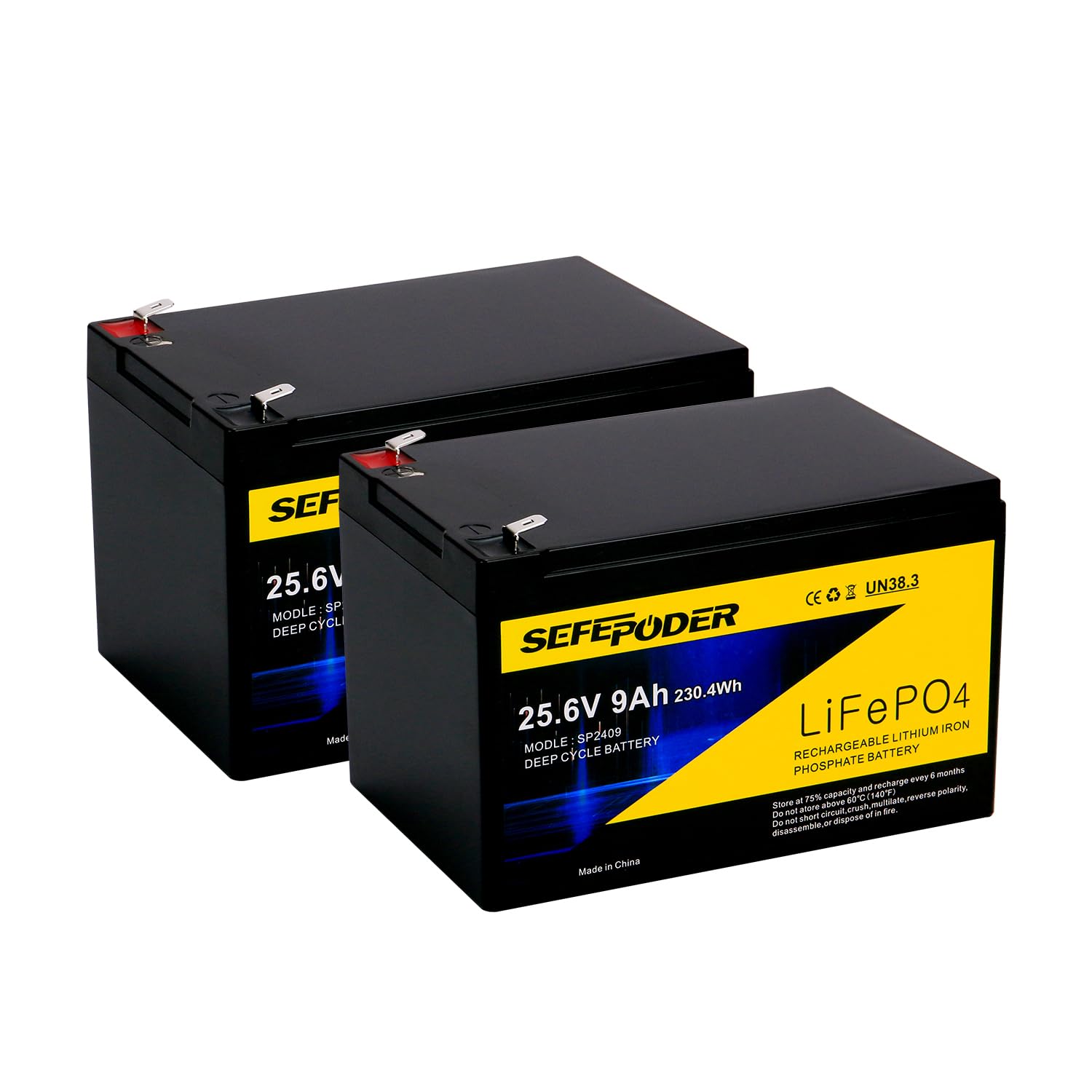 SEFEPODER 24V 9Ah battery pack side view shows compact, powerful energy for portable lighting.