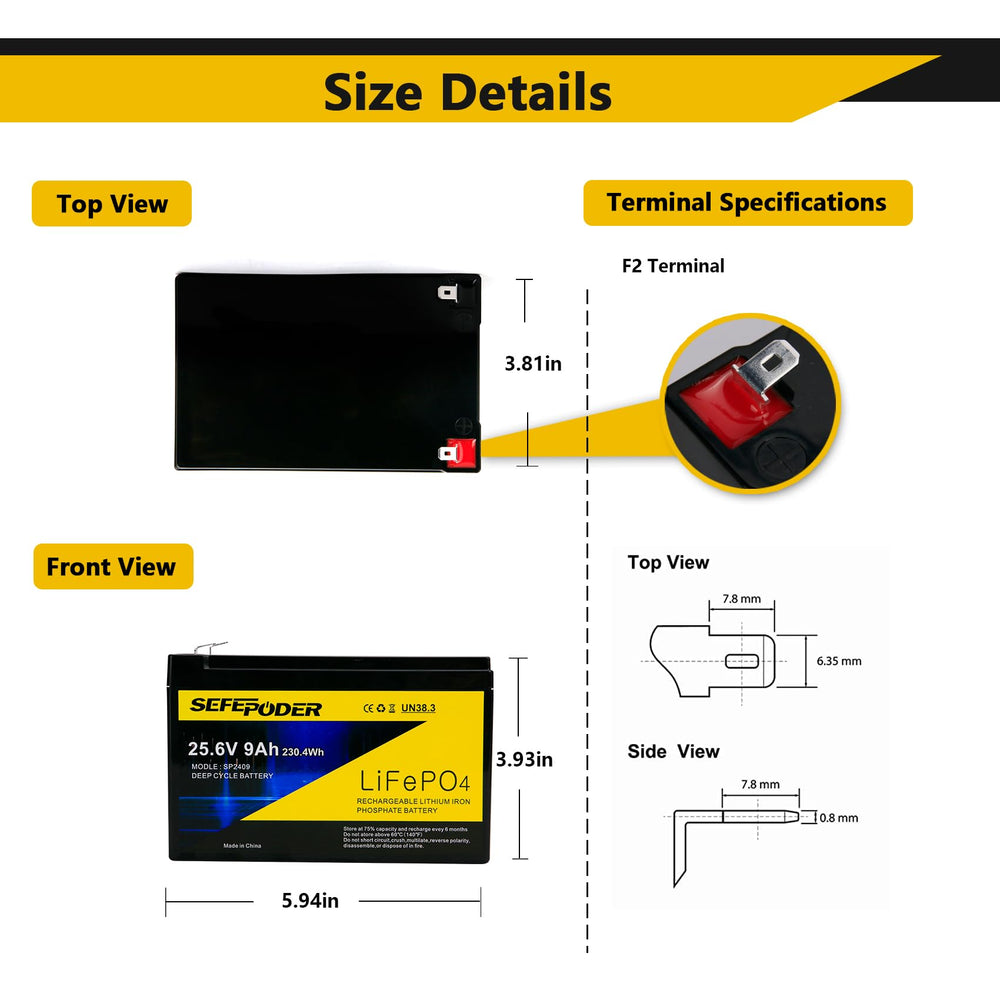 SEFEPODER 24V 9Ah battery pack top view highlighting clean, stackable design for easy installation.