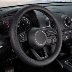 SEG Direct black steering wheel cover 14-14.25 inch fits Prius, Civic, Model 3/Y, enhances grip.