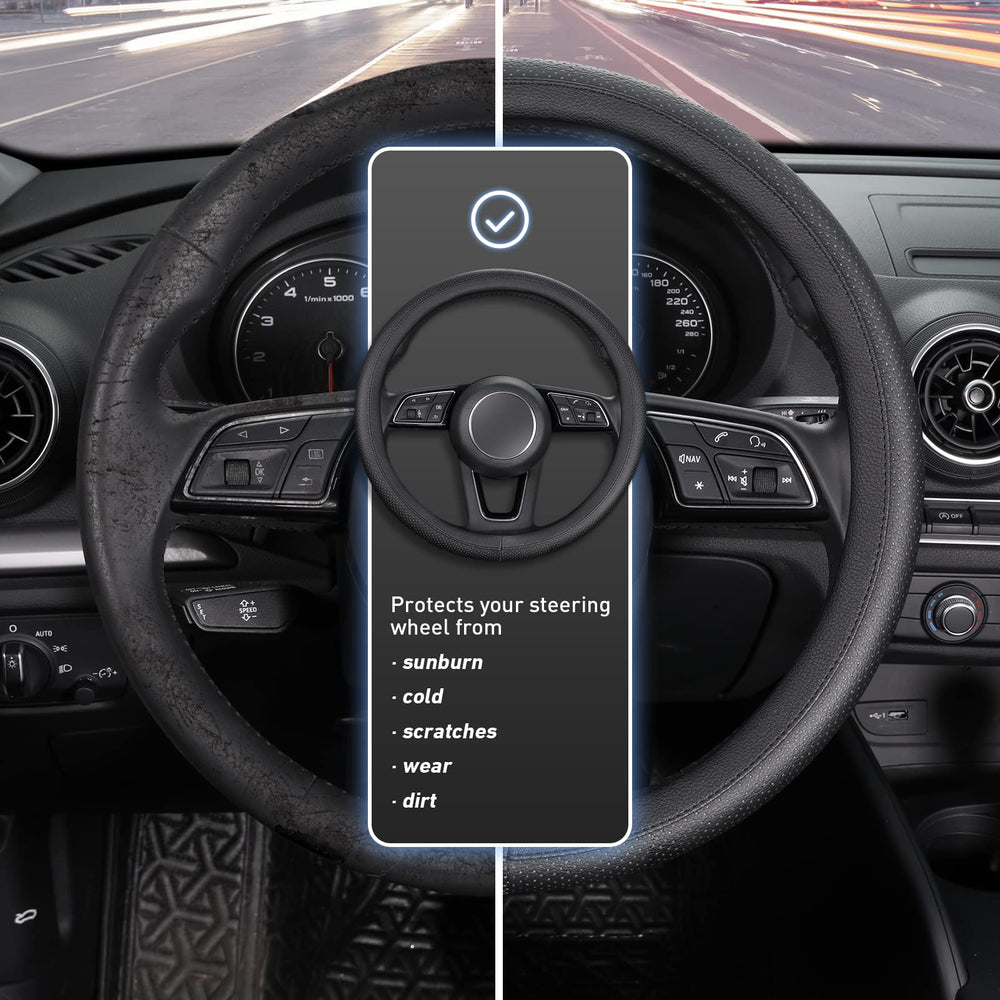 Non-slip rubber backing reduces slippage for safer steering during busy commutes.