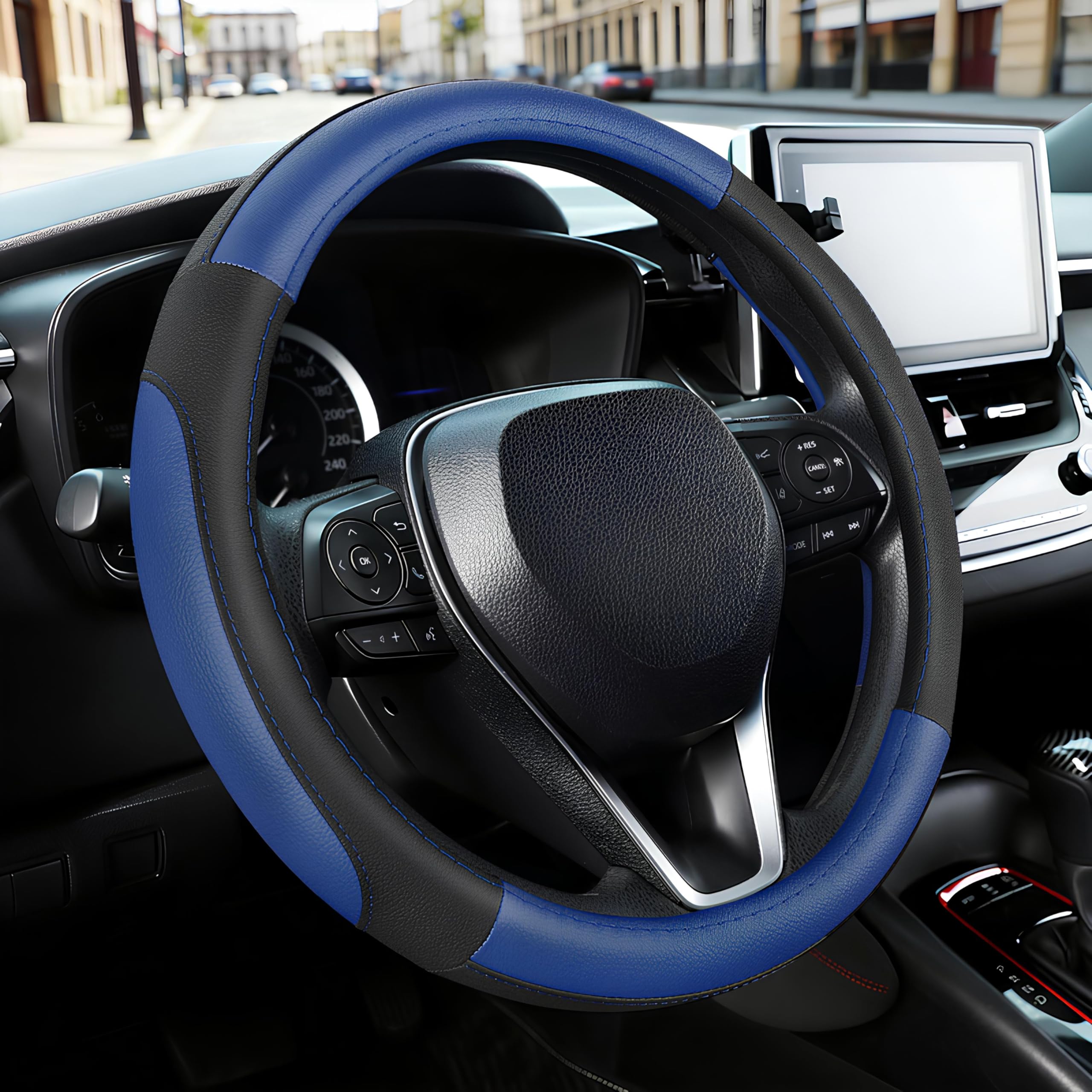 SEG Direct steering wheel cover features textured splicing for premium look.