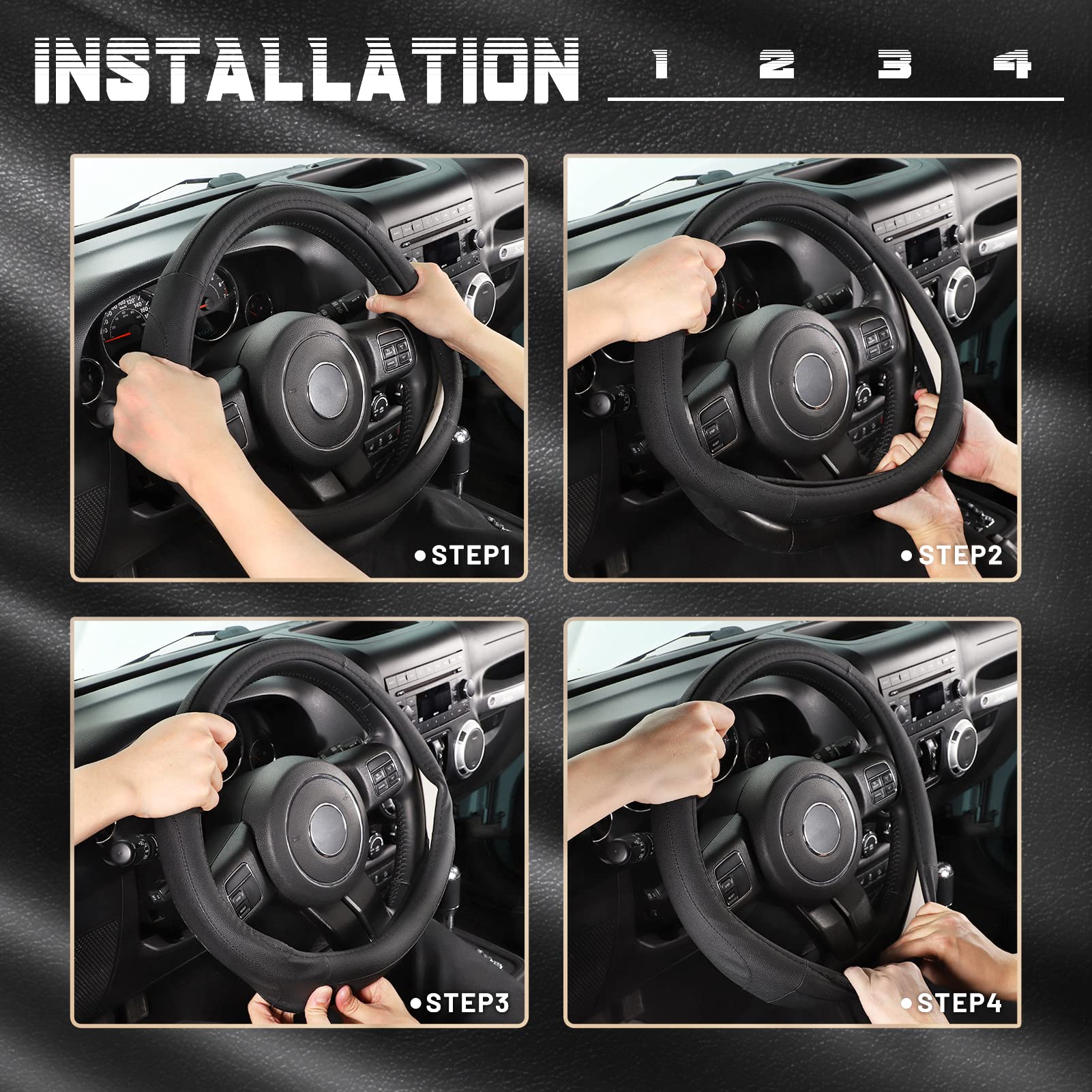 SEG Direct steering wheel cover fits large-size wheels of 15.5 to 16 inches.