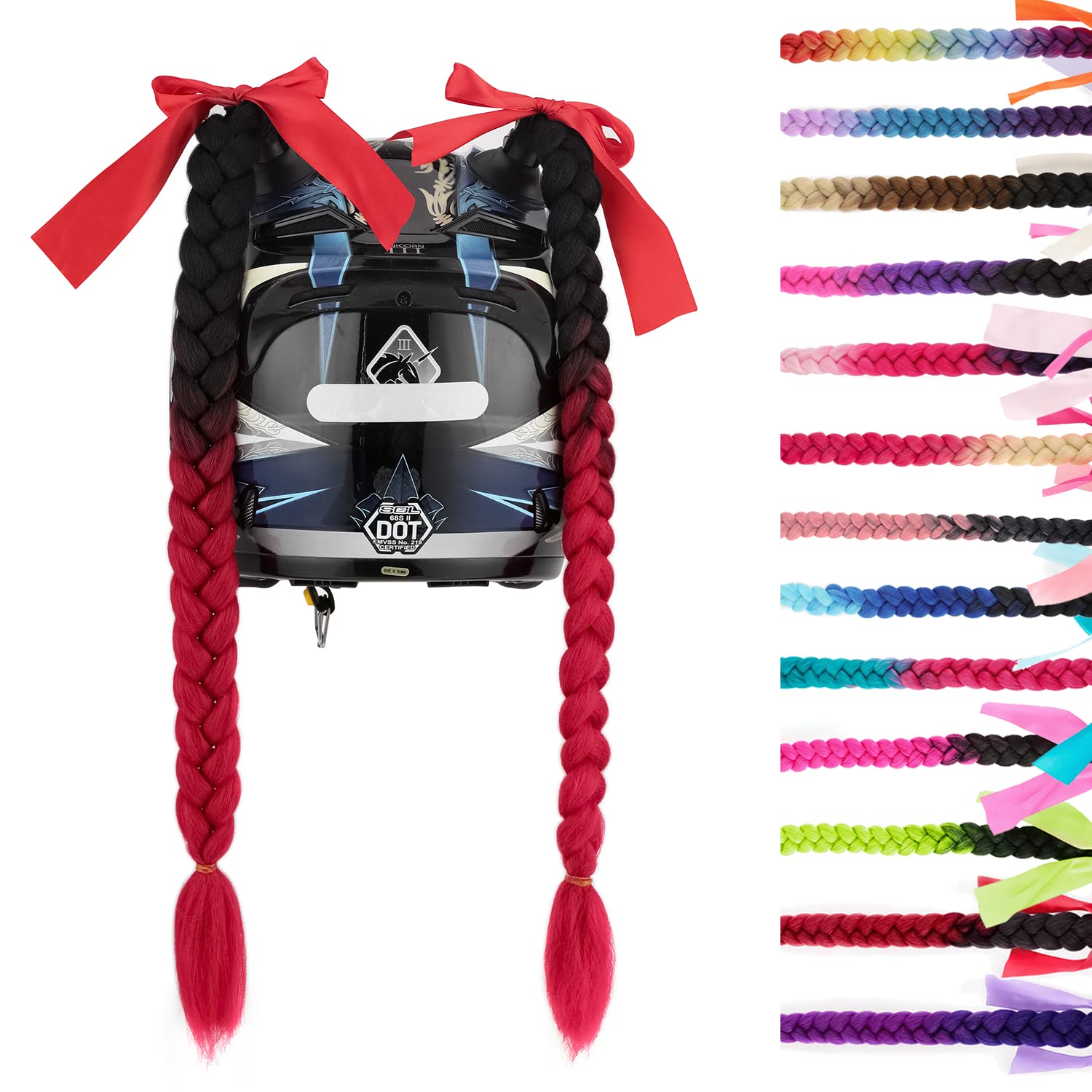 SEGO helmet braids with detachable suction cups add a bold black-to-red accent to your ride.