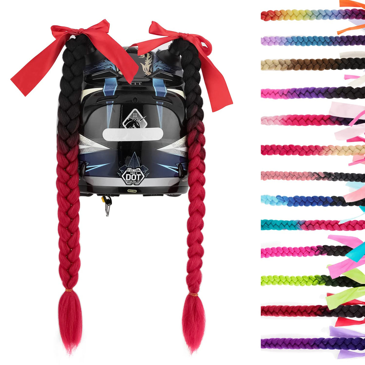SEGO helmet braids with detachable suction cups add a bold black-to-red accent to your ride.