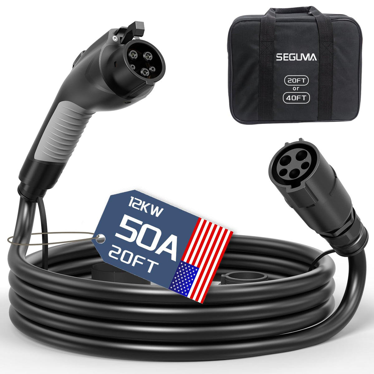 SEGUMA 50A 20ft J1772 extension cable for flexible home charging