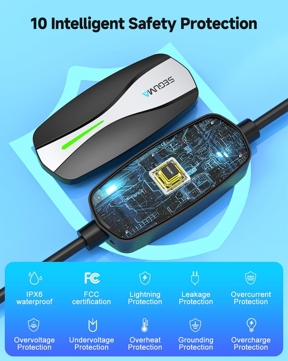 SEGUMA dynamic LED indicators show charging status at a glance