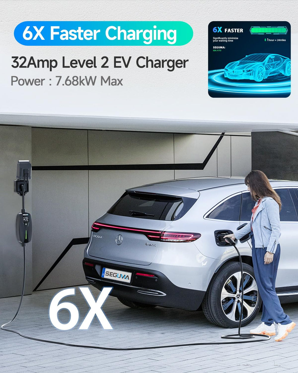 SEGUMA EV charger 25 foot cable for reach and flexibility