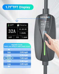 SEGUMA 1.77 inch TFT display showing real time charging data