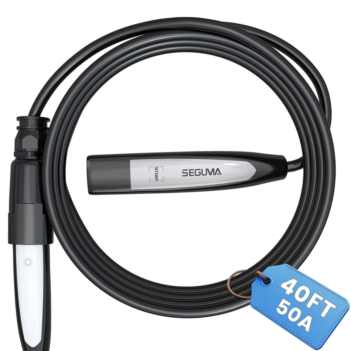SEGUMA NACS extension cable 40ft coiled for flexible home charging.