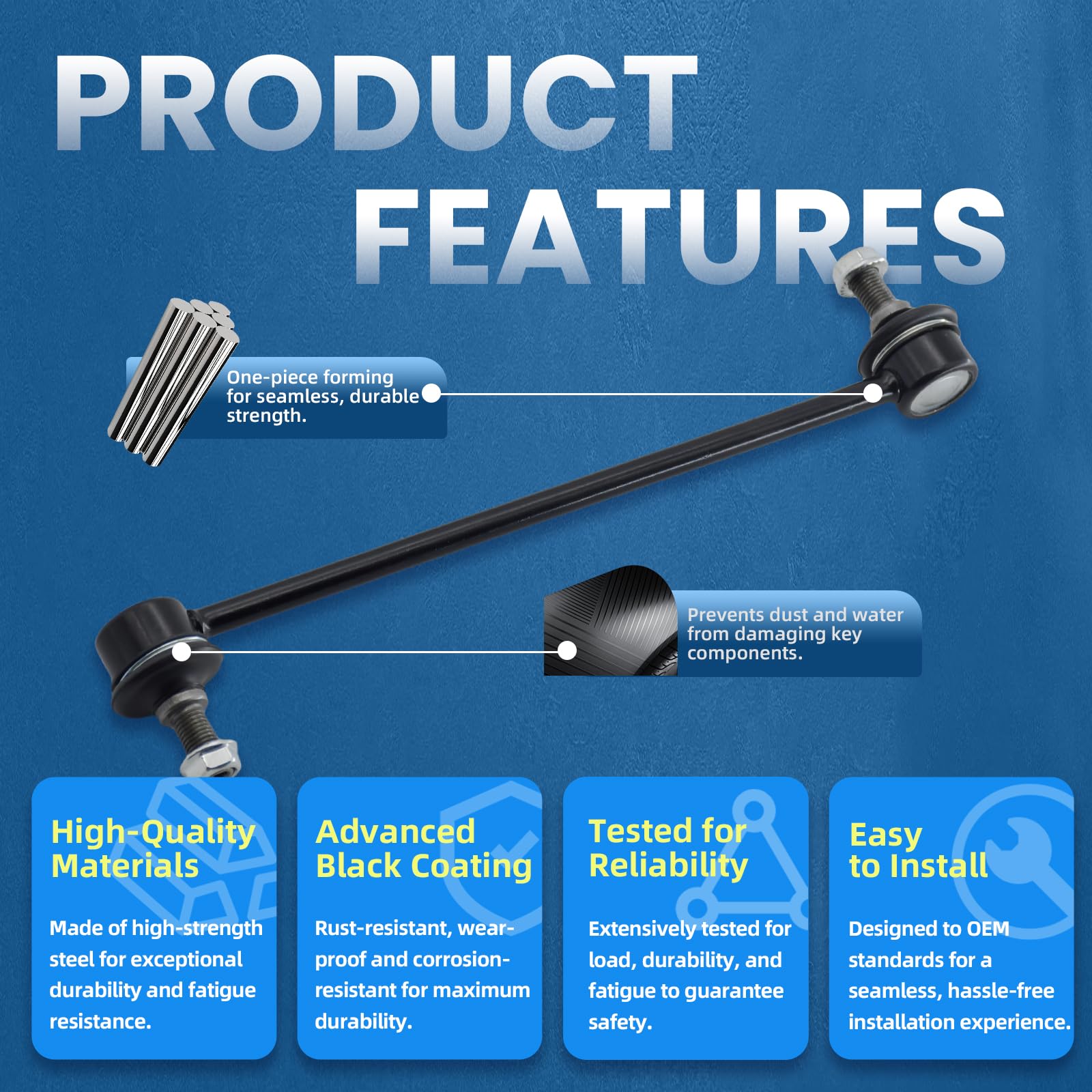 SegurVelo front stabilizer end link enhances ride comfort during turns for Mustang.