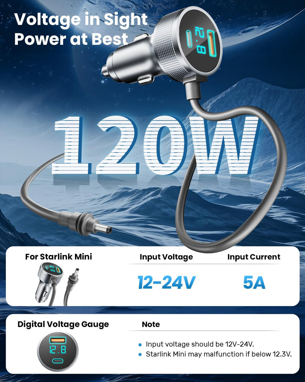 SegurVelo Starlink Mini 12-48V DC cable enables versatile power in cars and RVs.