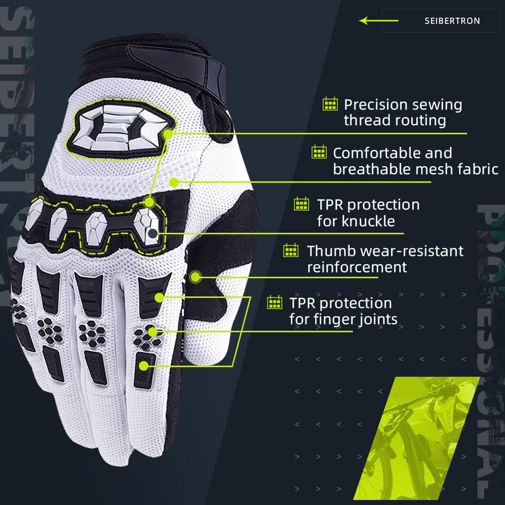 Durable back material of Seibertron gloves for rugged off road riding.