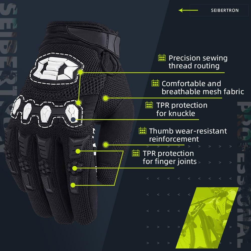 Seibertron MX gloves side-profile showcasing flexible backhand material.
