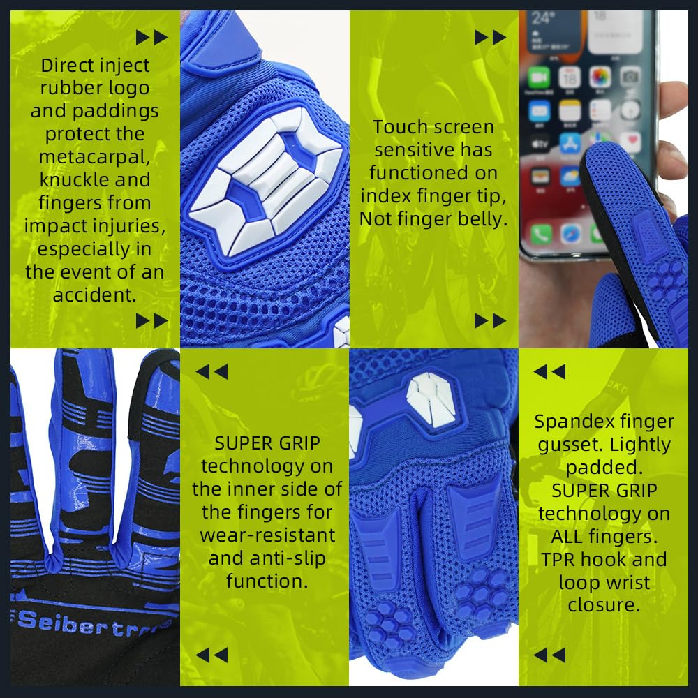 Seibertron gloves blue close-up demonstrates easy-care machine washable fabric