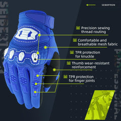 Seibertron Youth MX ATV gloves blue cuff detail for durability.