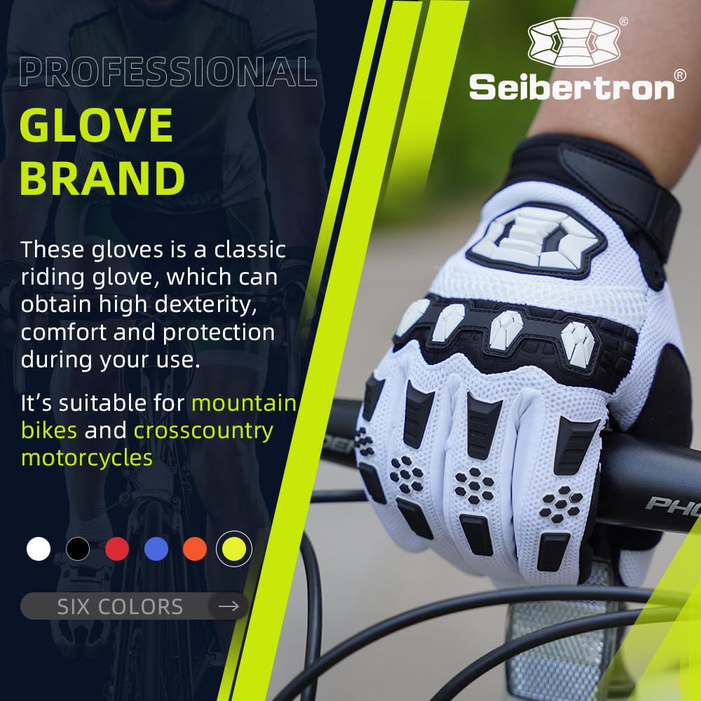 Seibertron Youth MX gloves back view in white showing durable backhand material.