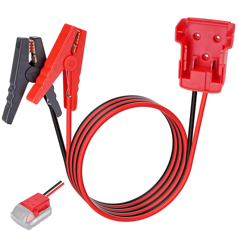 Sejaede jumper cables with Milwaukee M18 6ft reach for portable jump starts.