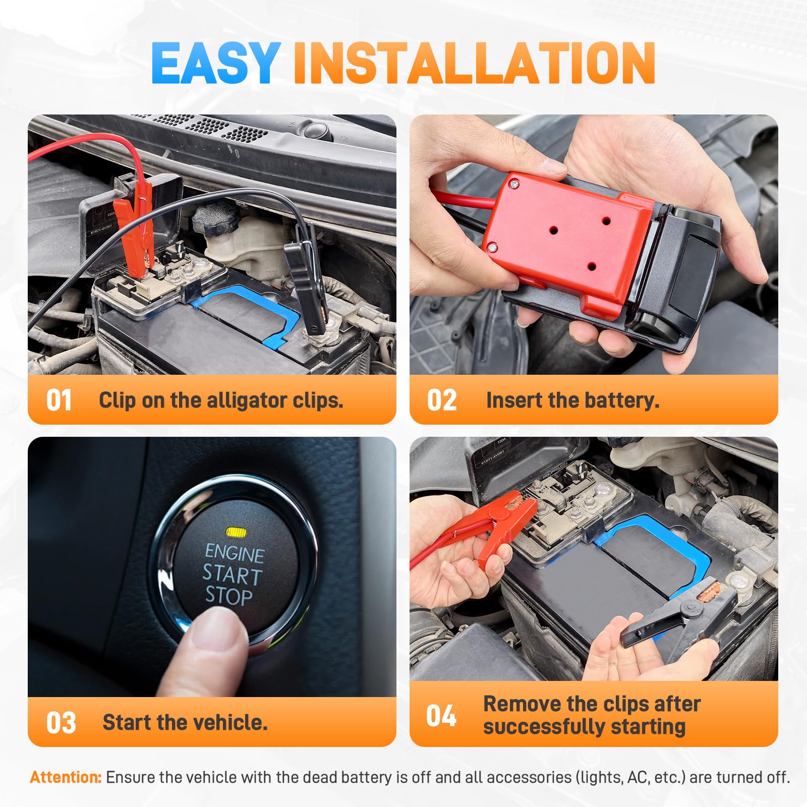 Portable power option for roadside emergencies and quick starts.