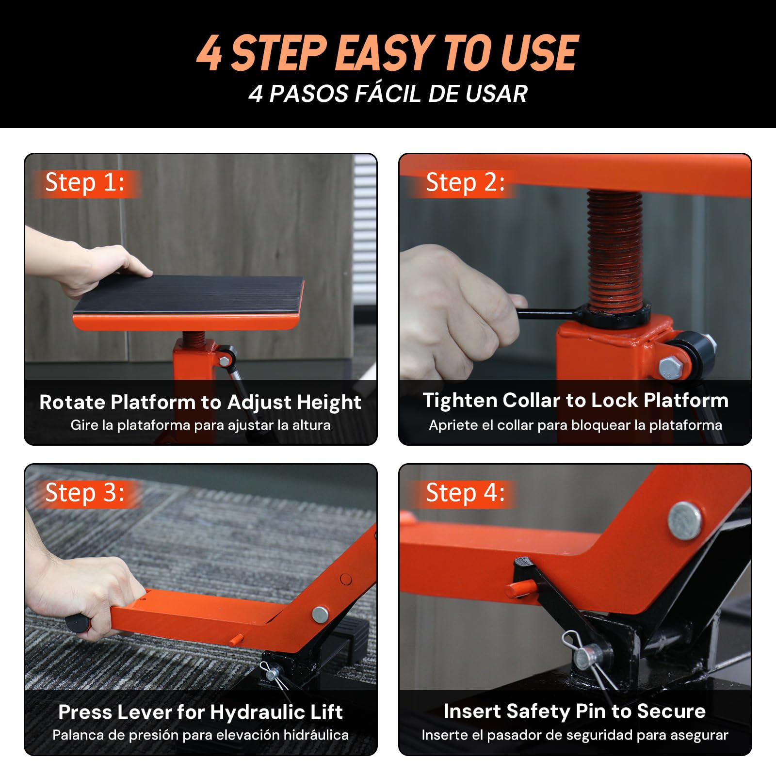 SEKAM dirt bike stand top deck with non-slip rubber pad protects bike and grips securely.