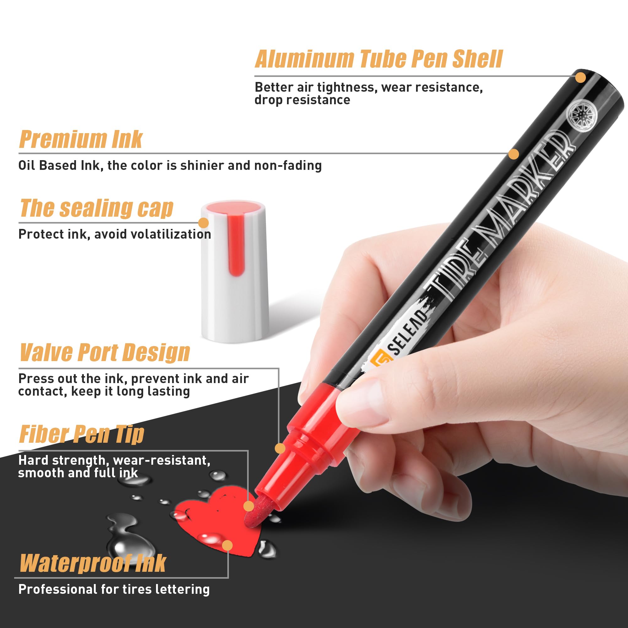 SELEAD 3mm medium tip enables precise lettering on tire surfaces