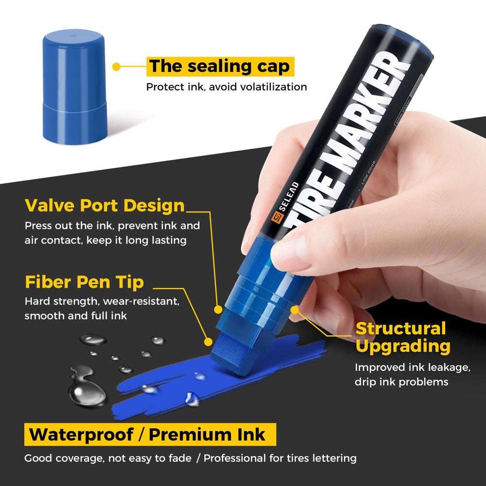 SELEAD tire marker blue cap provides weather-resistant detailing.