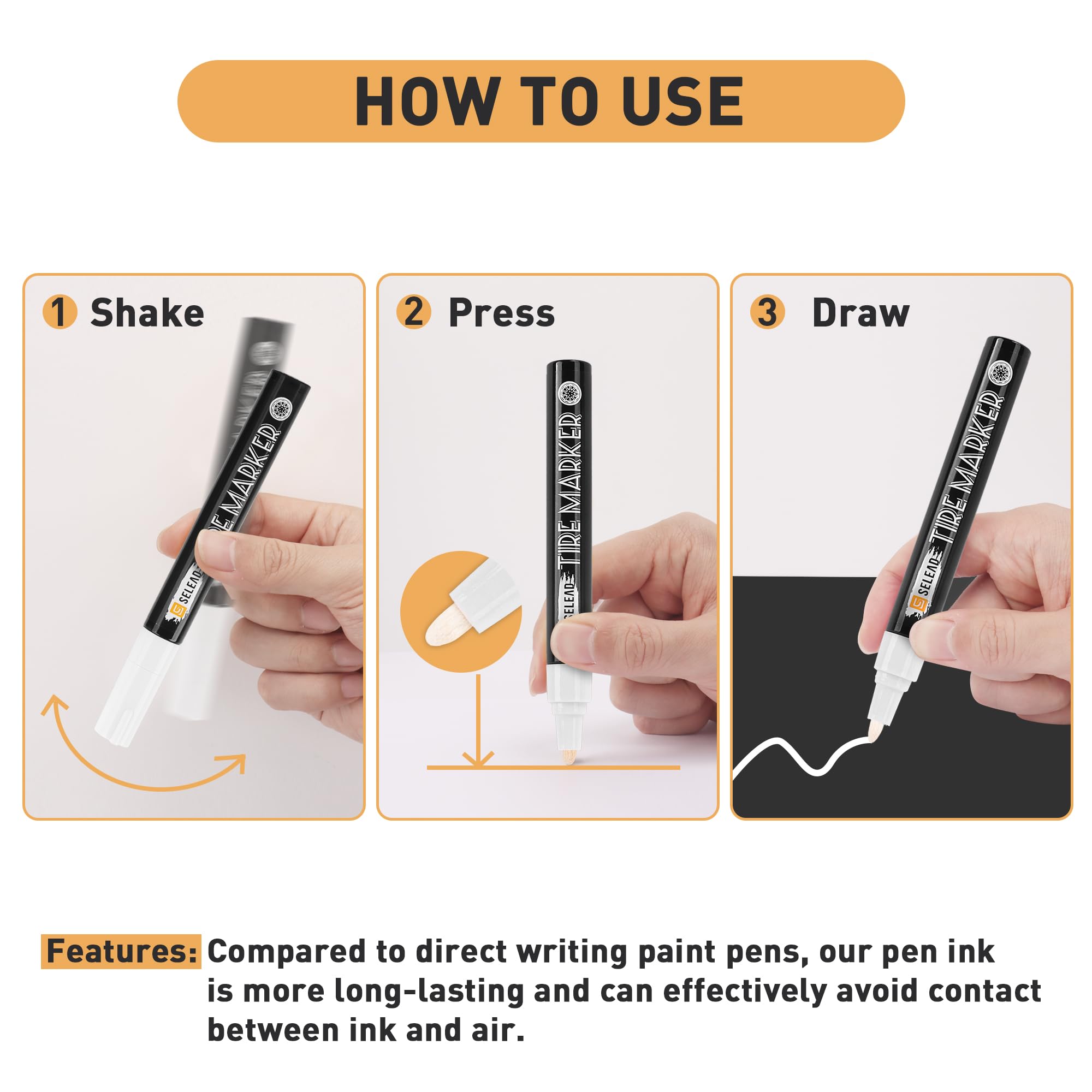 SELEAD Tire Marker White carwash safe ink for durable markings