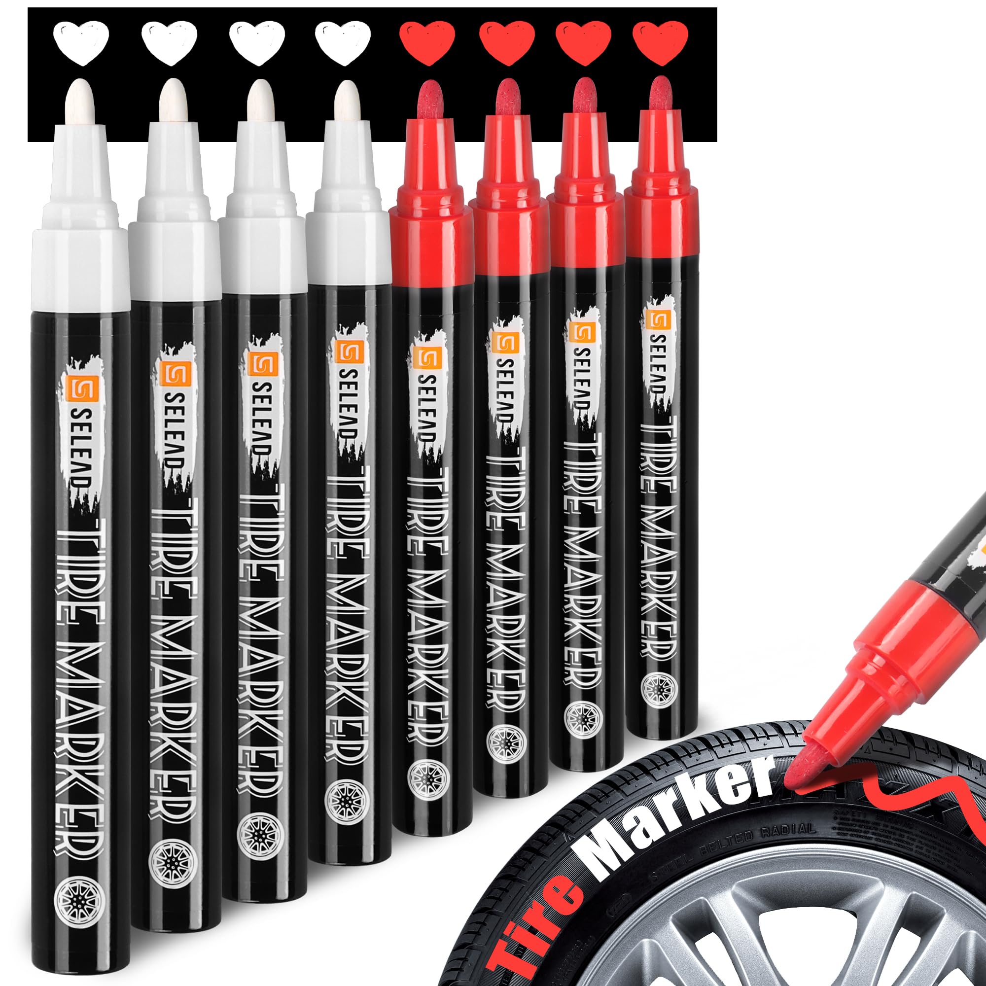 SELEAD tire marker white red 8-pack on tires for bold legibility and style