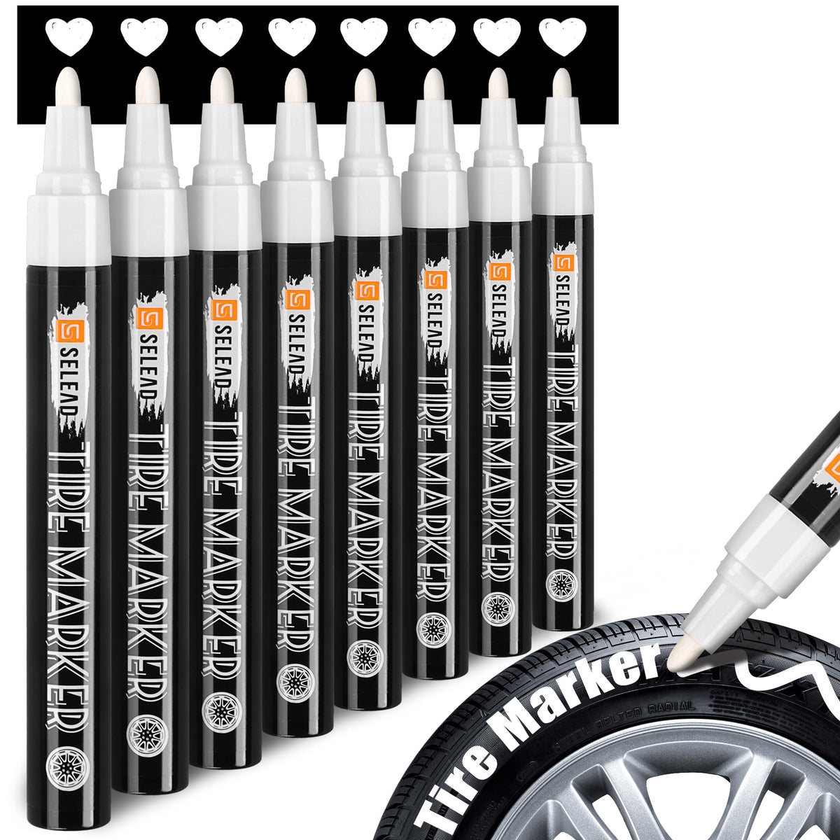 SELEAD Tire Marker White set of eight for durable outdoor tire lettering