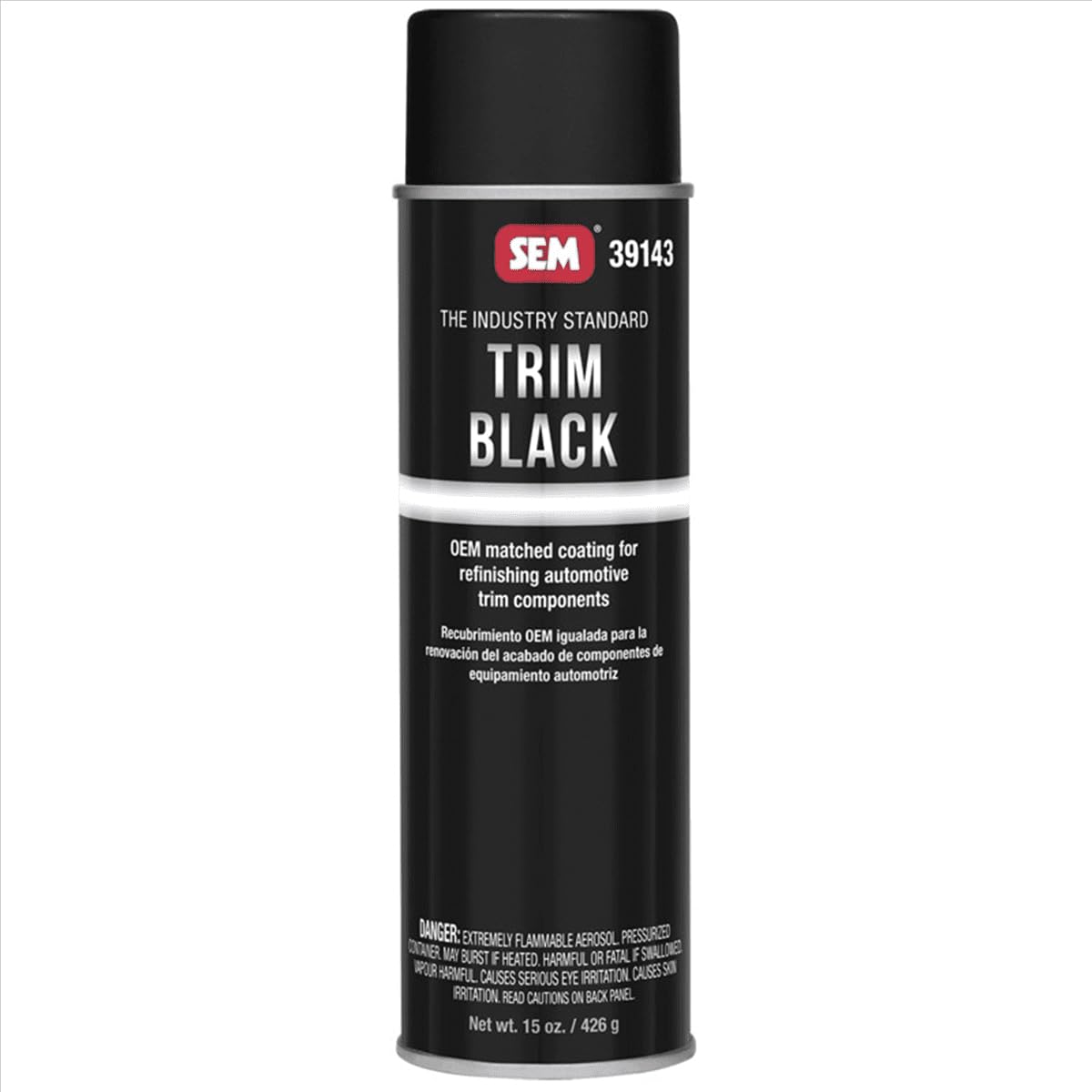 SEM 39143 Trim Black Aerosol demonstrating even mist application for trim components.