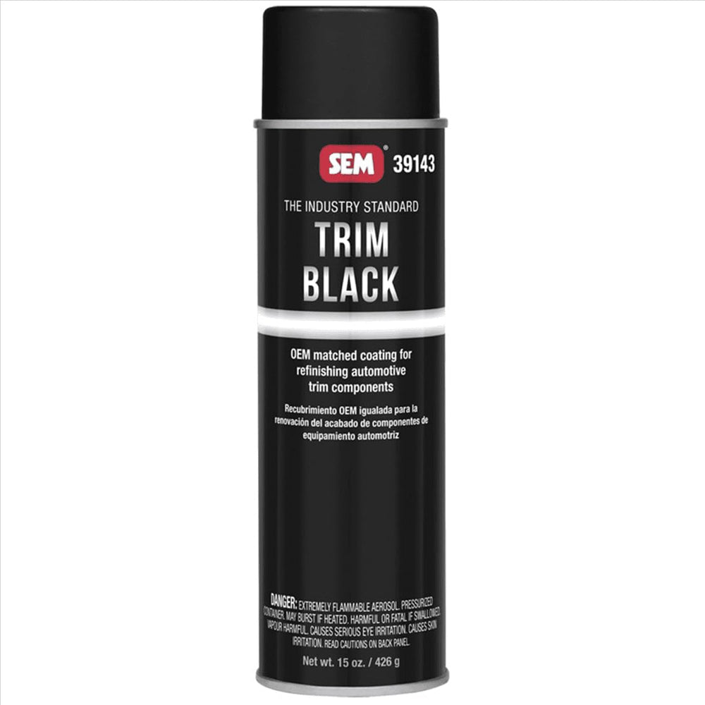 SEM 39143 Trim Black Aerosol demonstrating even mist application for trim components.