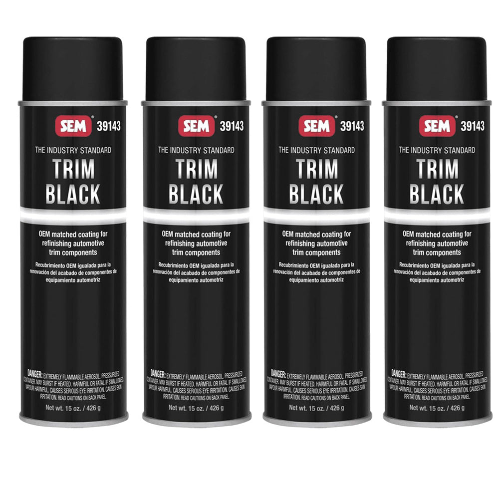 SEM 39143 Trim Black Aerosol can delivering OEM-style satin gloss for exterior trim.