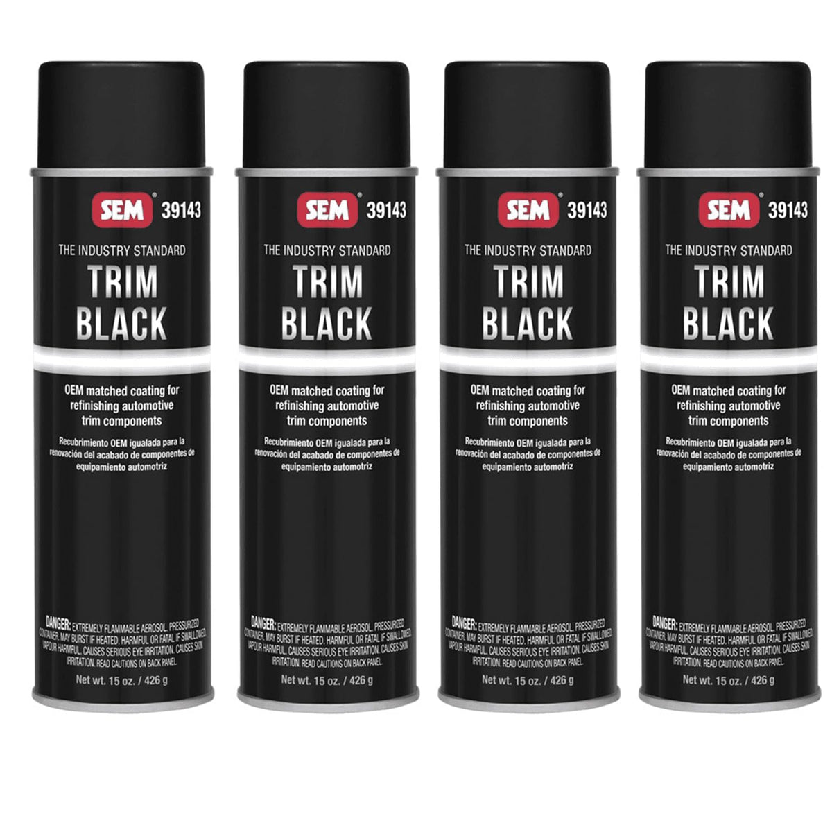 SEM 39143 Trim Black Aerosol can delivering OEM-style satin gloss for exterior trim.