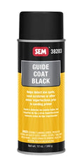 SEM Guide Coat Black 12oz aerosol can to reveal low spots for smooth sanding.