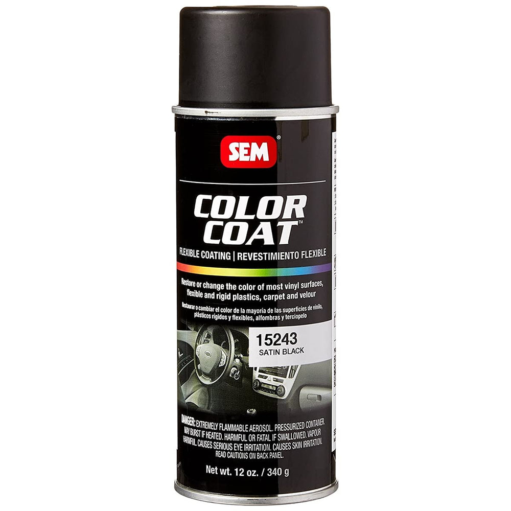 SEM Paints SEM15243 satin black color coat aerosol for vinyl, plastic, and upholstery
