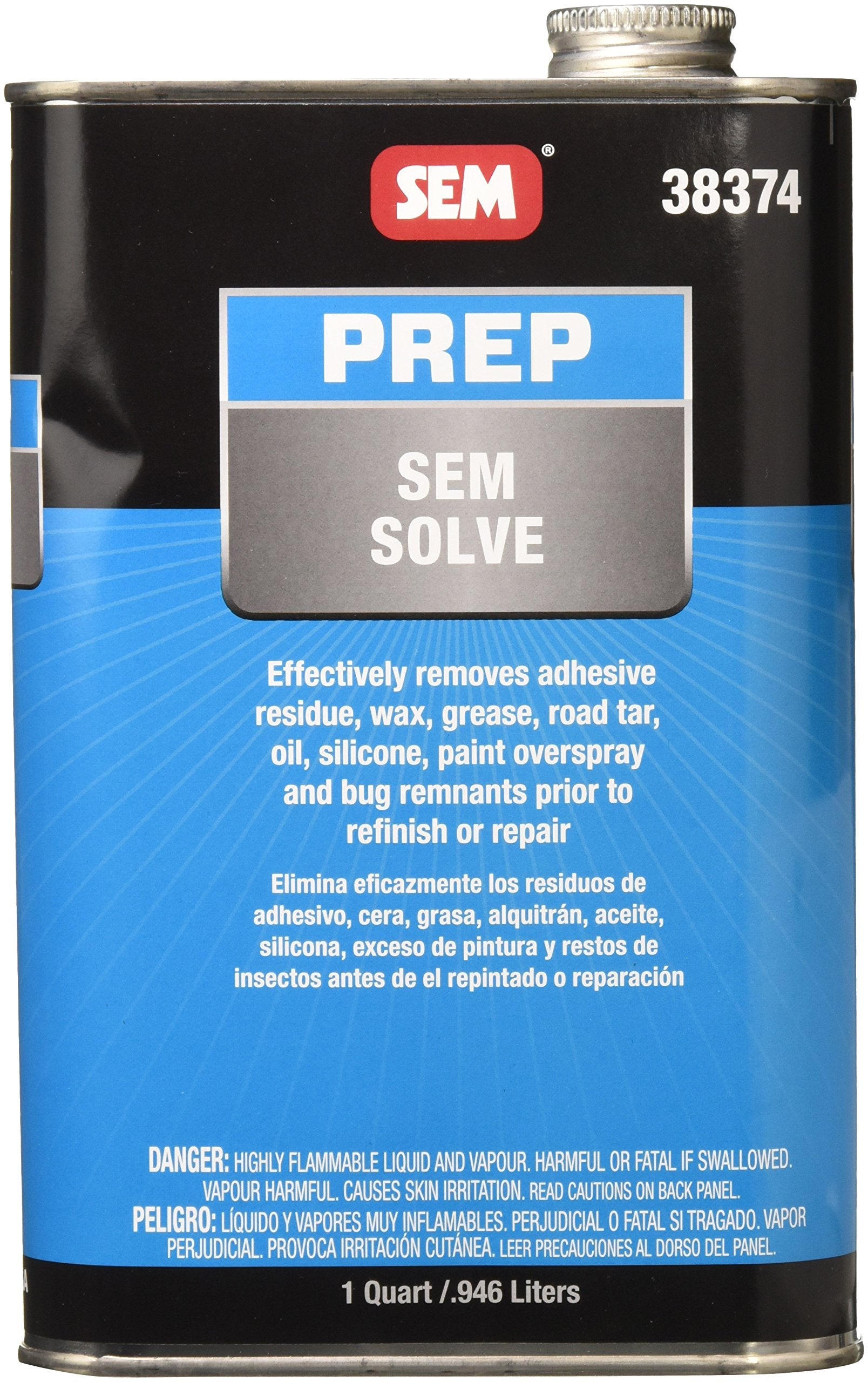 SEM Solve panel-cleaning bottle showing prep for refinish and clean panels.