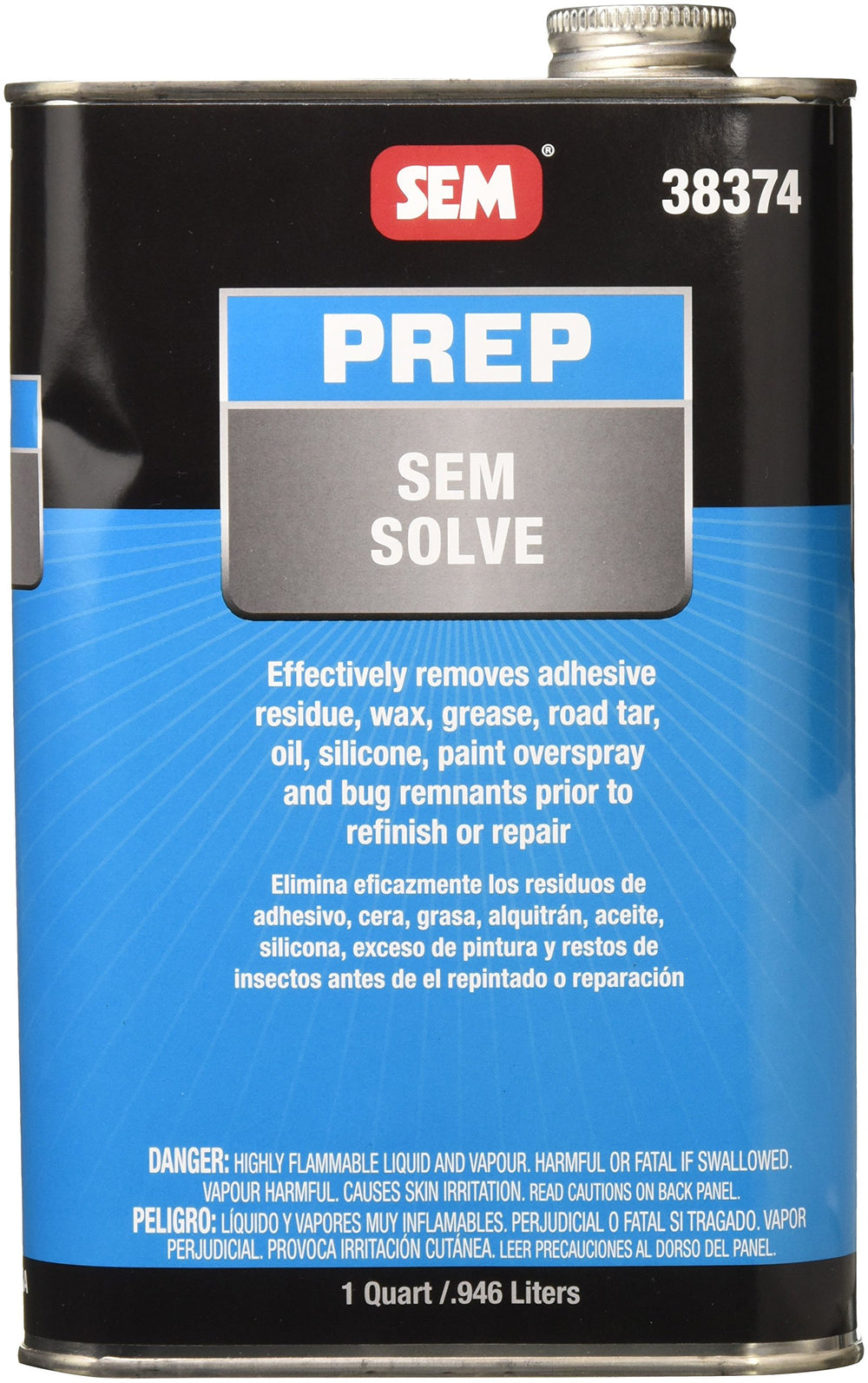 SEM Solve panel-cleaning bottle showing prep for refinish and clean panels.