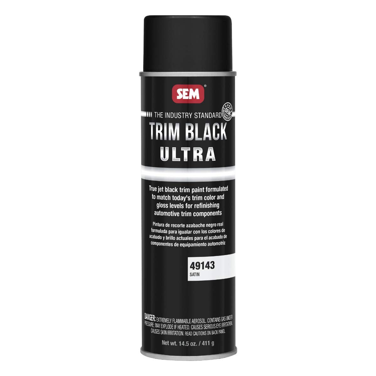SEM Trim Black Ultra spray paint can delivers OEM satin finish on plastic and metal surfaces.