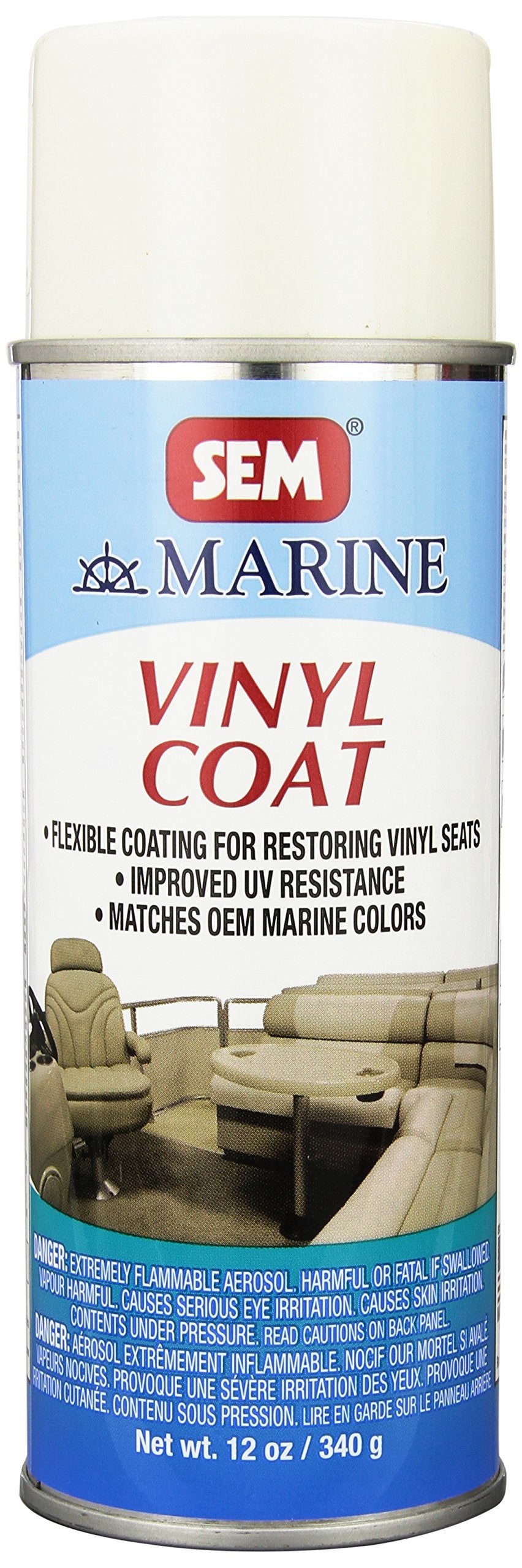 SEM Vinyl Coat Ranger White 12oz bottle pour for seamless vinyl restoration.
