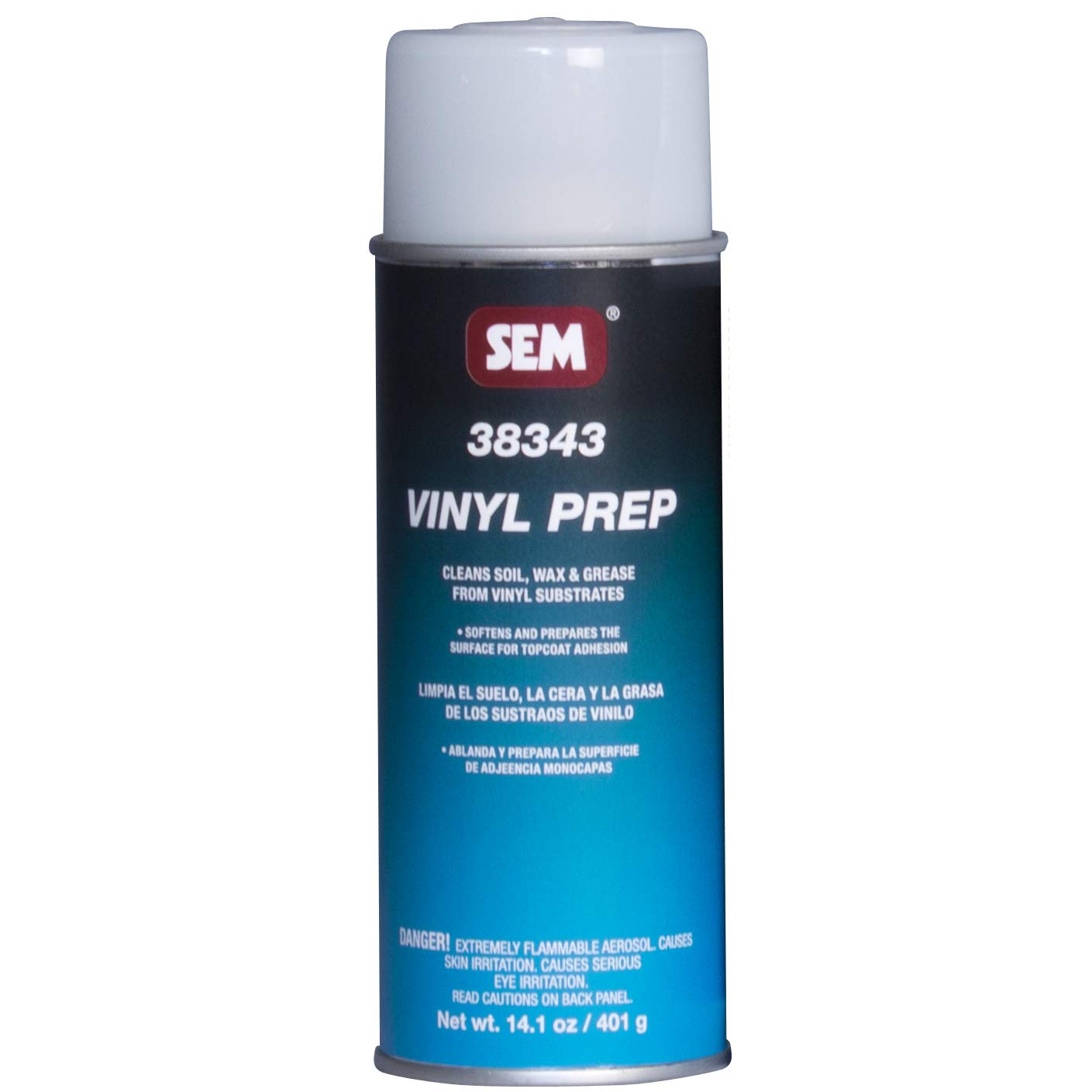 SEM vinyl prep spray cleans and prepares vinyl surfaces for topcoat adhesion.