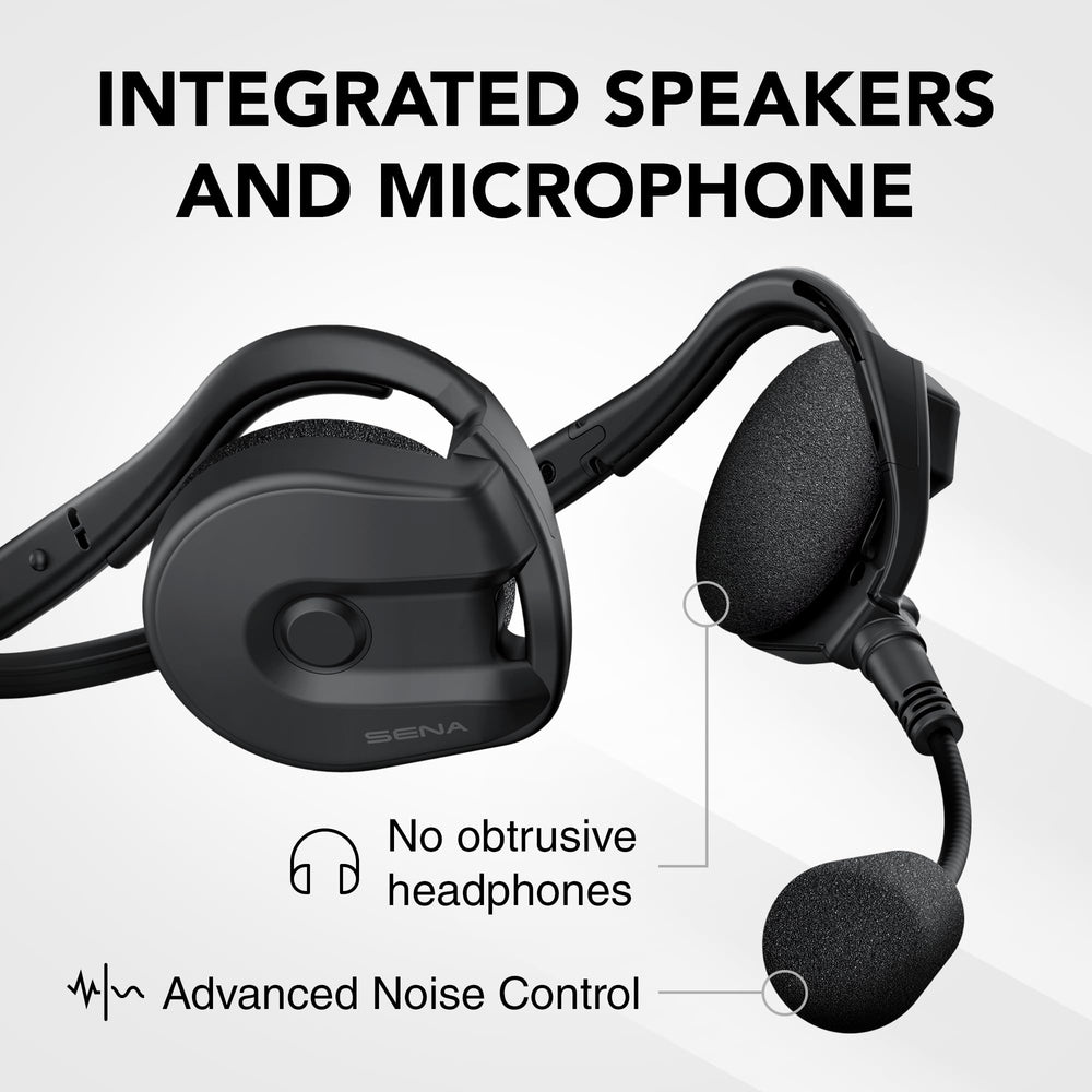 Sena Expand Mesh worn with a helmet for secure rock climbing talk.