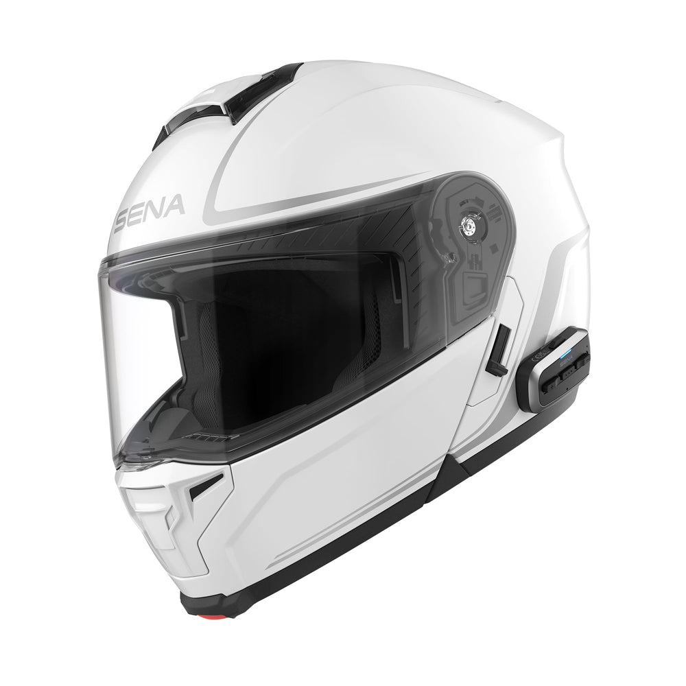 Sena OUTRUSH 2 front view in gloss white highlighting sleek design