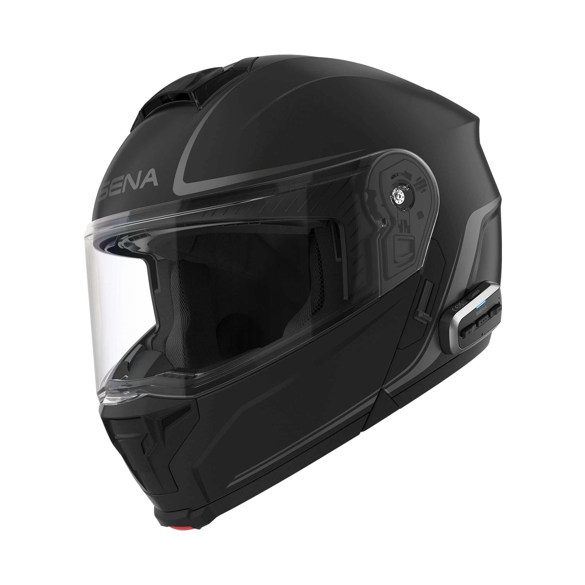 Sena OUTRUSH 2 front view in matte black highlighting compact modular design for urban rides.