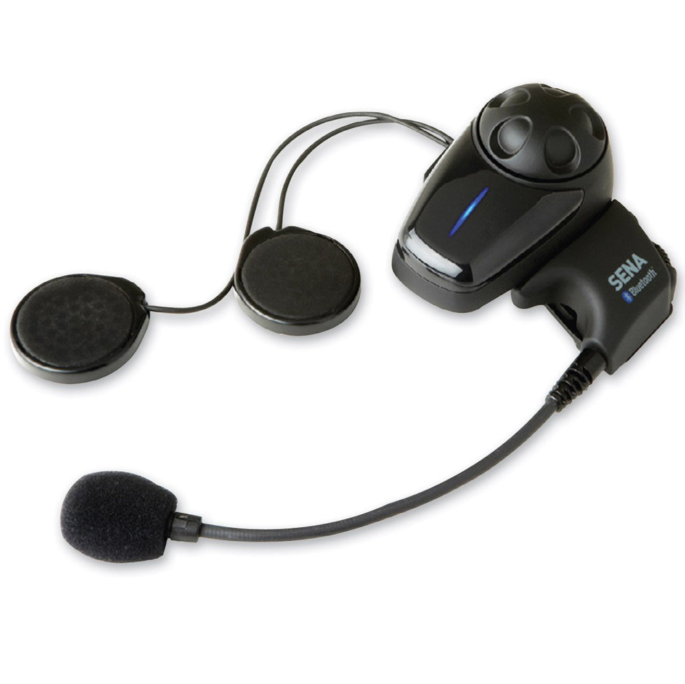 Sena SMH10-11 helmet-mounted headset with universal microphone kit for hands-free calls and intercom.
